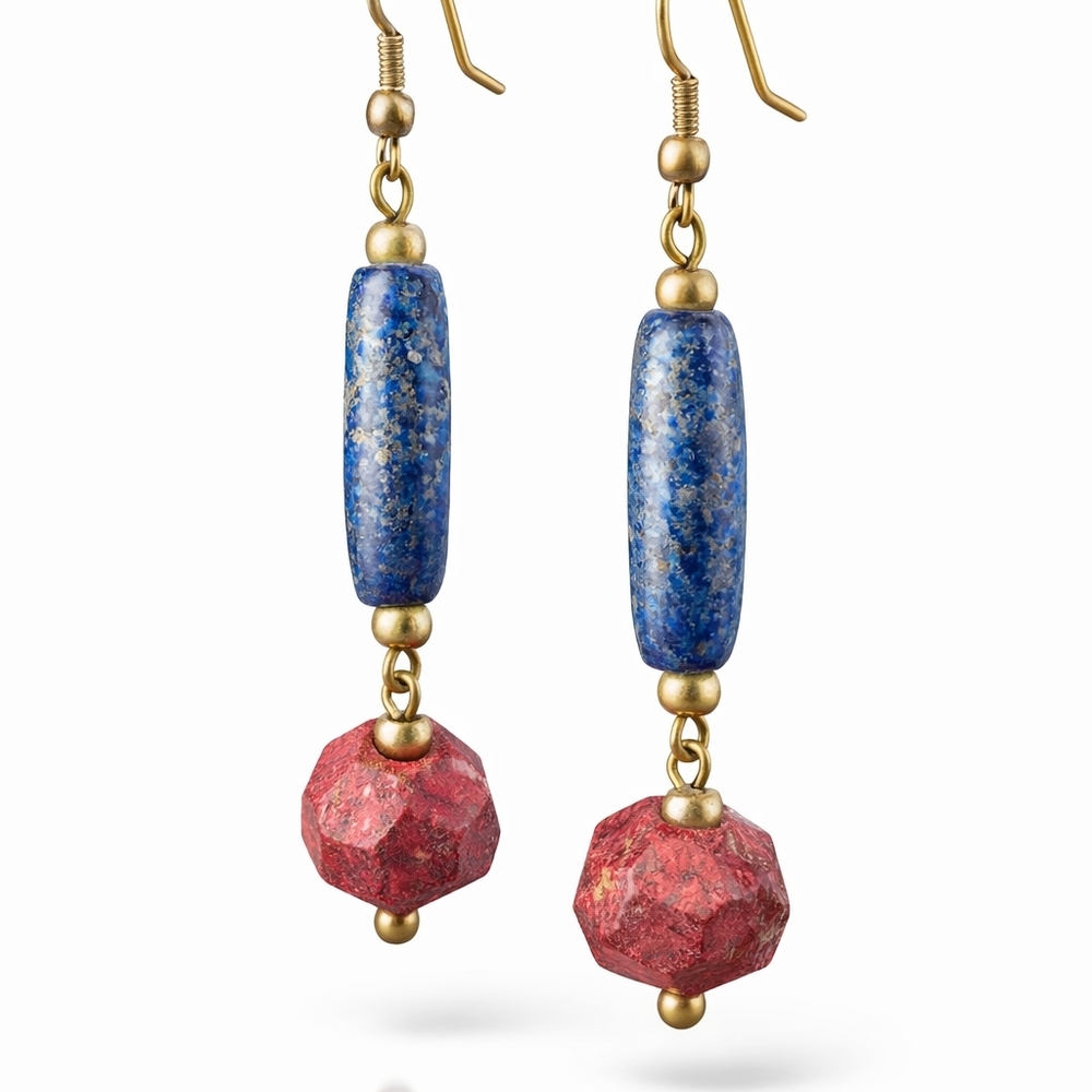 Elegant Blue and Red Beaded Earrings